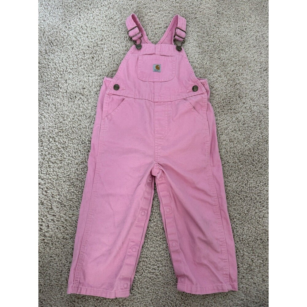 Carhartt Girls Canvas Bib Overalls Size 24 Months Pink Outdoor Chore Pants